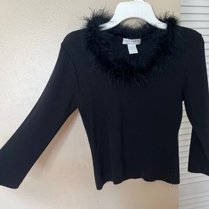 Vintage Fuzzy neck quarter sleeve top